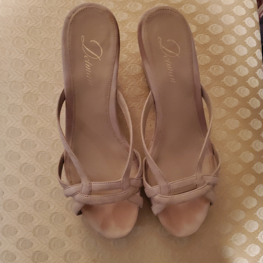 Delman Nubuck Suede Platform Wedge Buff Sandals, Sz 9